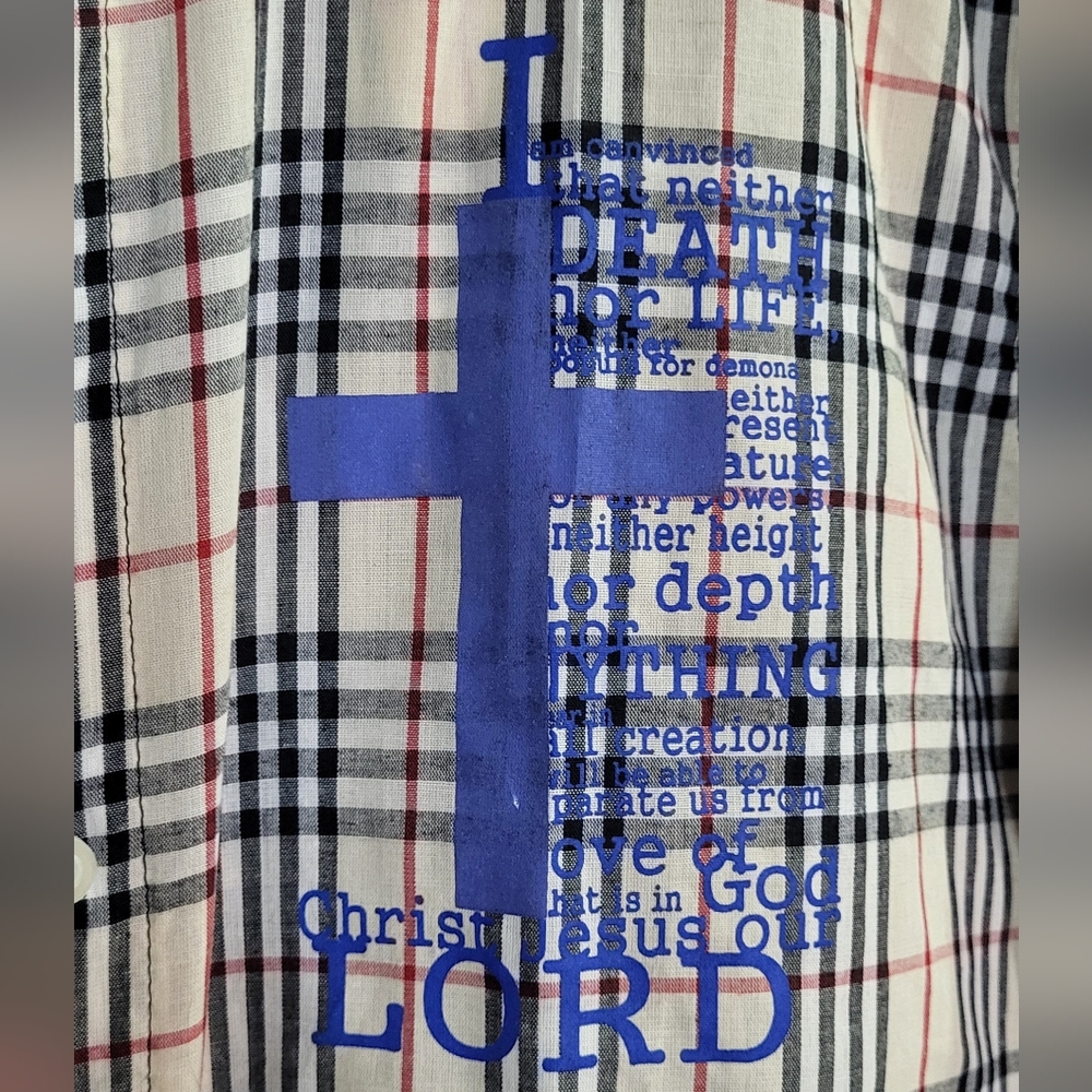 West Advanture Men's NWT Plaid Religious Graphic Button-Up LS Shirt Size Small - Picture 3 of 8
